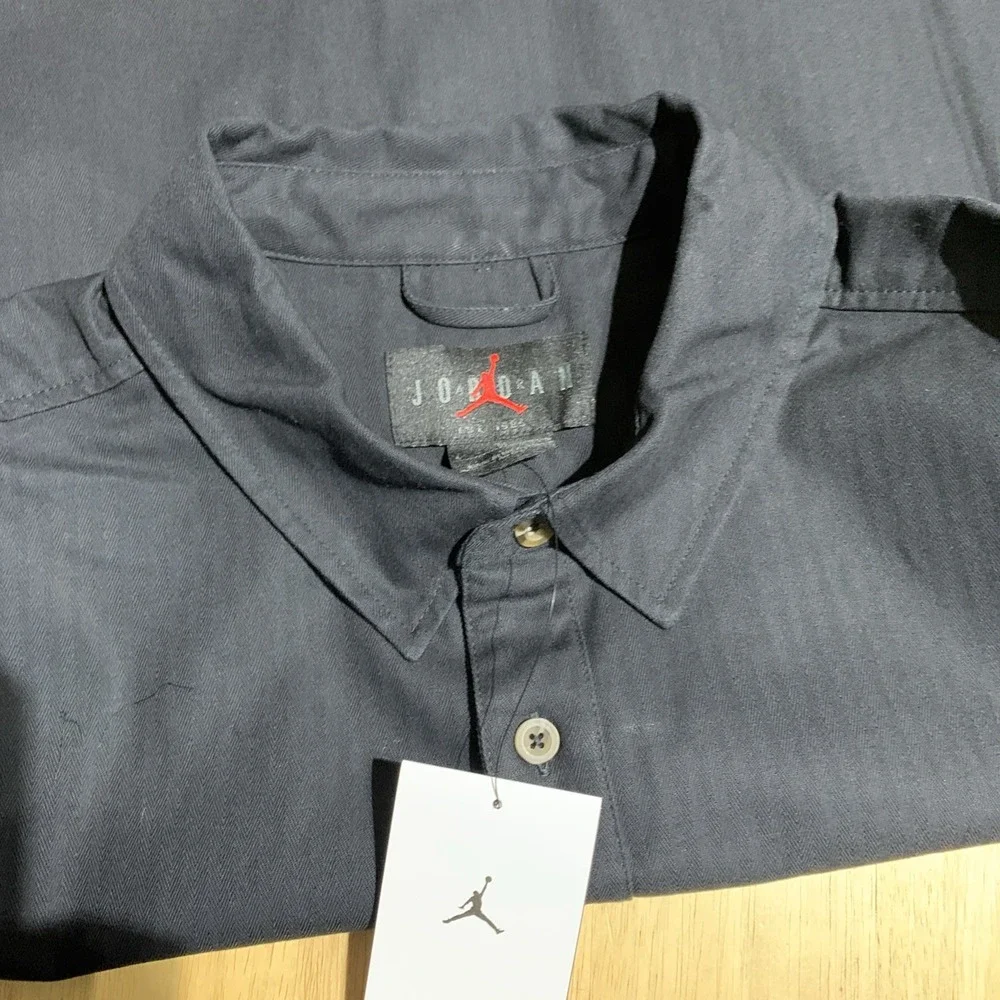 Air Jordan Essentials Button Down Shirt Mens L‎ Black Long Sleeve FV7446 010